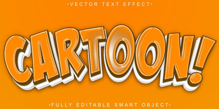 Vector efecto de texto de objeto inteligente totalmente editable de vector de dibujos animados naranja