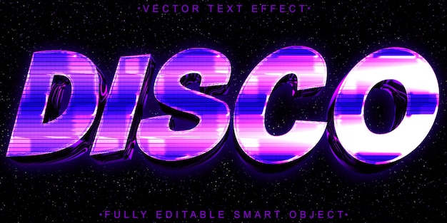Efecto De Texto De Objeto Inteligente Totalmente Editable Vector Disco Retro Brillante