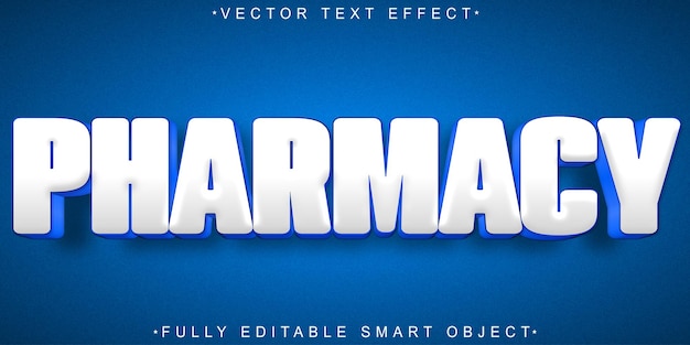 Efecto de texto de objeto inteligente totalmente editable para el vector de farmacia