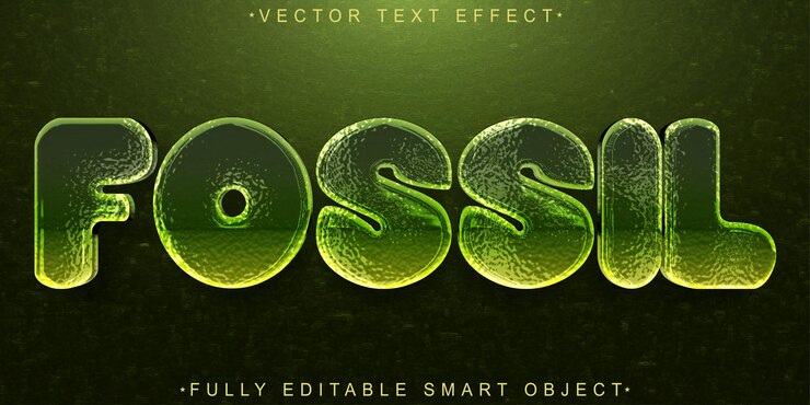 Vector efecto de texto de objeto inteligente totalmente editable de vector fósil