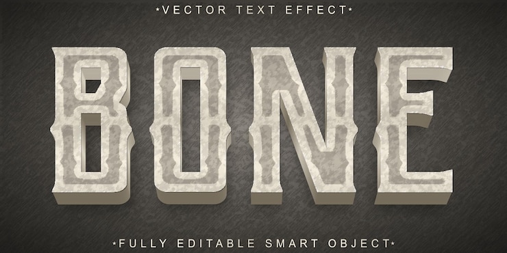 Vector efecto de texto de objeto inteligente totalmente editable de vector de hueso