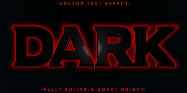 Efecto de texto de objeto inteligente totalmente editable de vector oscuro rojo y negro