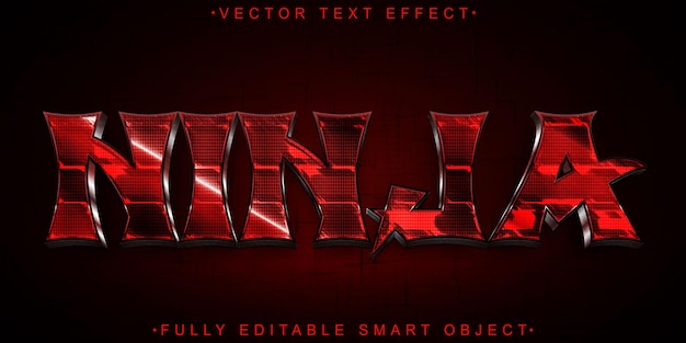 Vector efecto de texto de objeto inteligente totalmente editable vector rojo ninja luchador