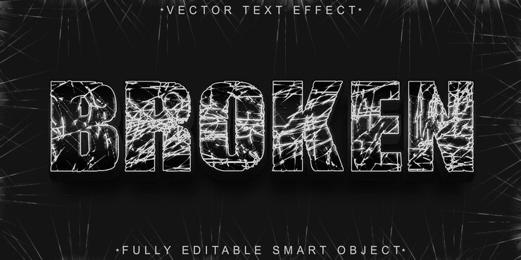 Vector efecto de texto de objeto inteligente totalmente editable de vector roto