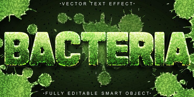 Vector efecto de texto de objeto inteligente totalmente editable para vectores de bacterias