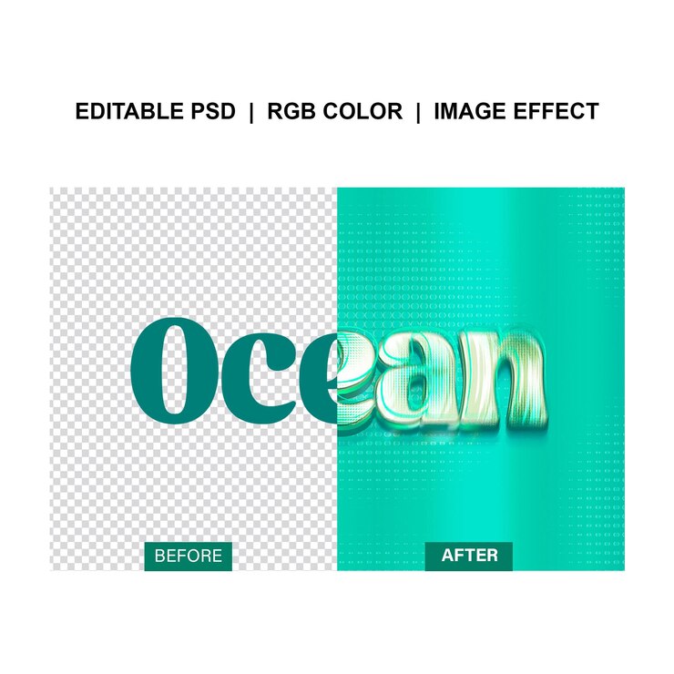 Vector efecto de texto oceánico
