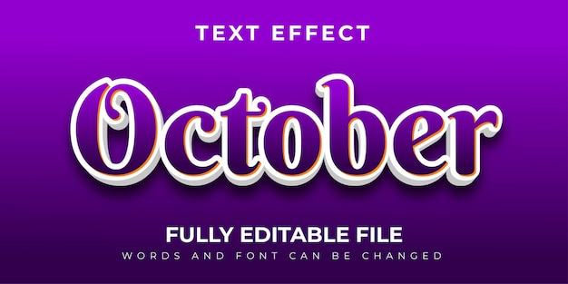 Efecto de texto de octubre con diseño púrpura