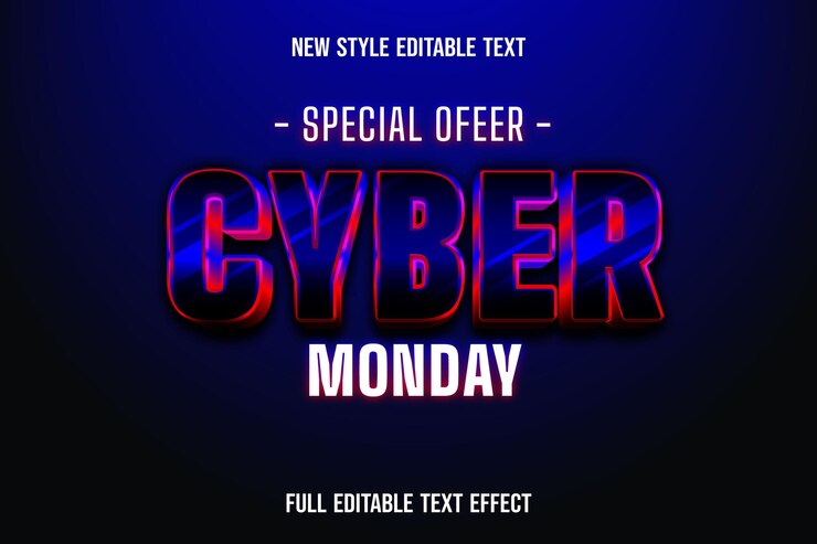 Vector efecto de texto oferta especial 3d cyber monday color negro y rojo negro