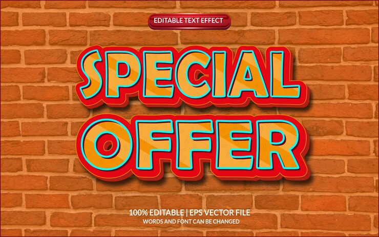 Vector efecto de texto de oferta especial con estilo gráfico y editable