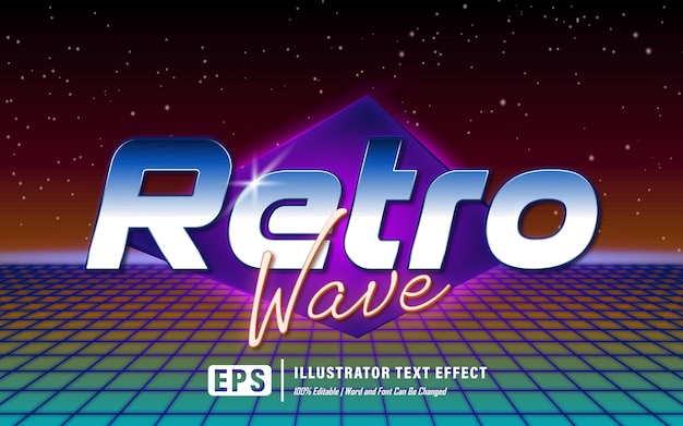 Vector efecto de texto de onda retro - editable