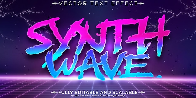 Efecto de texto de onda de sintetizador de música estilo de texto retro y neón editable