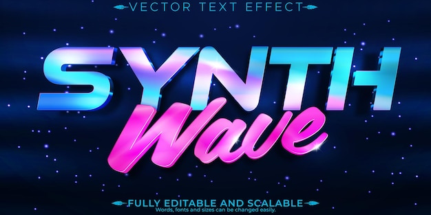 Vector efecto de texto de onda sintetizadora de música estilo de texto retro y neón editable
