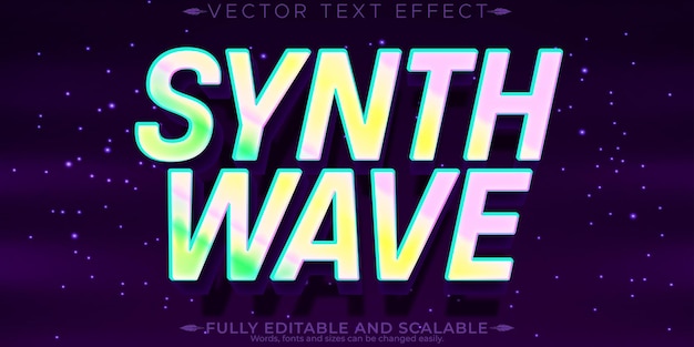 Efecto de texto de onda sintetizadora de música estilo de texto retro y neón editable