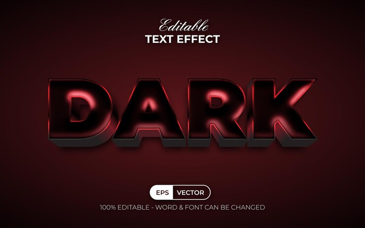 Vector efecto de texto oscuro estilo rojo efecto de texto editable