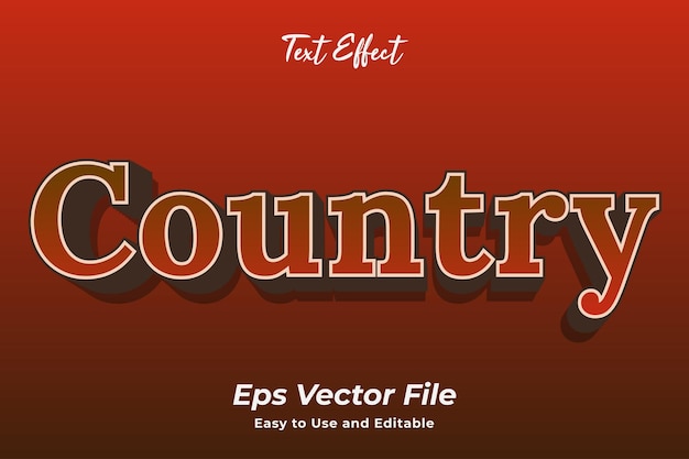 Efecto de texto país editable y fácil de usar vector premium