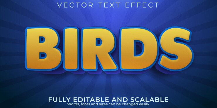 Vector efecto de texto de pájaros, dibujos animados editables y estilo de texto de loro