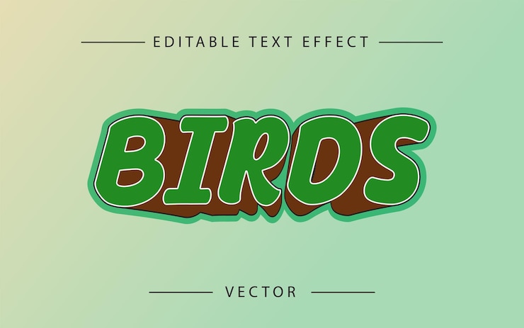 Vector efecto de texto de pájaros editable en 3d estilo moderno logotipo de dibujos animados elementos de diseño de caricaturas amarillo