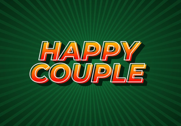Efecto de texto de pareja feliz en estilo 3D con color llamativo
