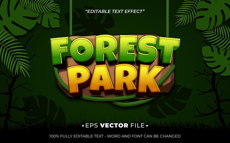 Vector efecto de texto del parque forestal vector editable 3d