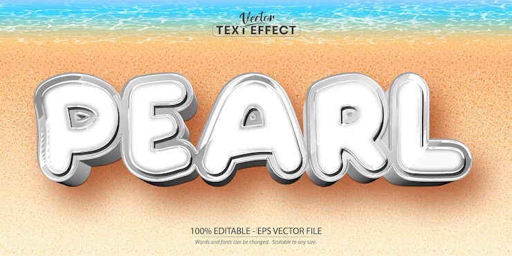 Vector efecto de texto perla estilo de texto de agua editable