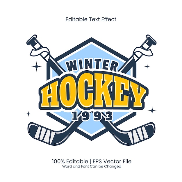 Vector efecto de texto personalizado del logotipo del emblema de hockey editable