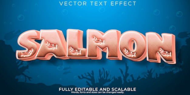 Efecto de texto de pescado estilo de texto de océano y mar editable
