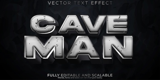 Efecto de texto de piedra de cueva estilo de fuente editable de hombre de las cavernas y roca