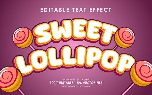 Efecto de texto de piruleta dulce editable con ilustración de pirulita