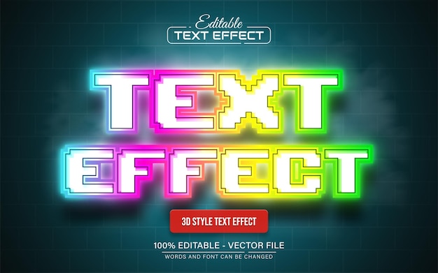 Vector efecto de texto de píxeles de neón colorido editable