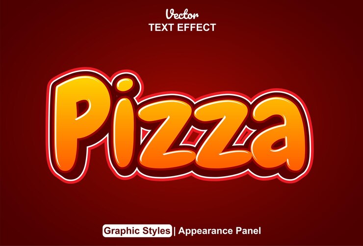 Vector efecto de texto de pizza con estilo gráfico y editable.