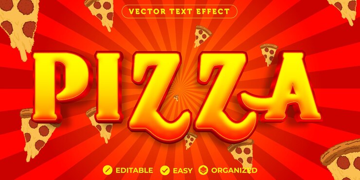 Vector efecto de texto de pizzaefecto de texto de fuente totalmente editable