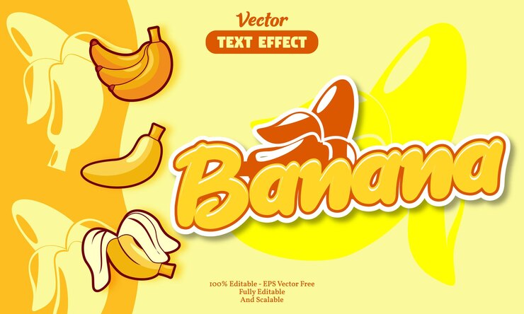 Vector efecto de texto de plátano con fondo de icono de plácano