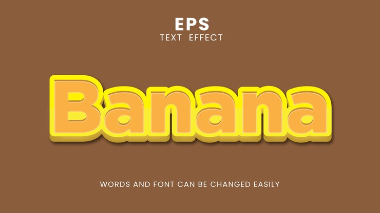 Vector un efecto de texto de plátano marrón y amarillo con la palabra efecto de fuente
