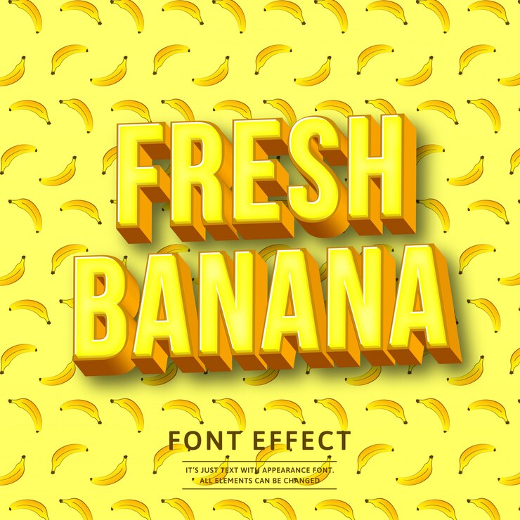 Vector efecto de texto de plátano negrita 3d