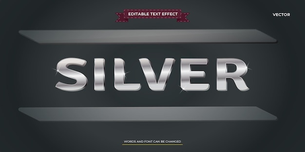 Vector efecto de texto plateado editable estilo tipografía letras vectoriales cromo metálico