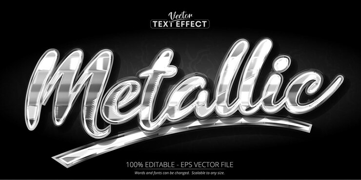 Vector efecto de texto plateado estilo de texto de color metálico brillante editable sobre fondo de textura oscura