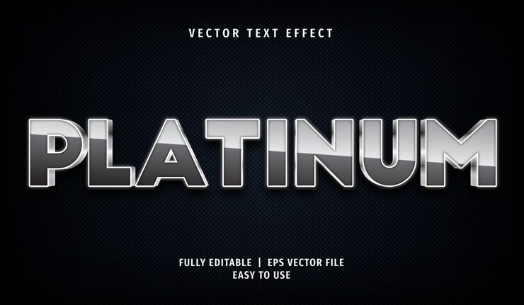 Vector efecto de texto platino 3d, estilo de texto editable