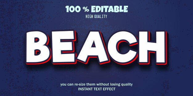 Vector efecto de texto de playa estilo de texto editable