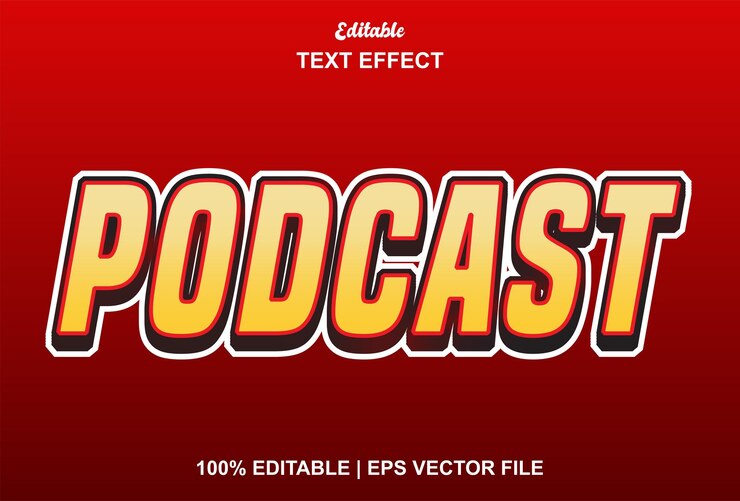 Vector efecto de texto de podcast con estilo 3d y se puede editar.