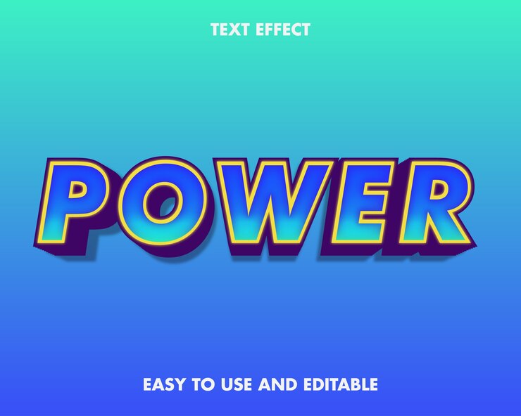 Vector efecto de texto de poder. estilo de fuente editable.