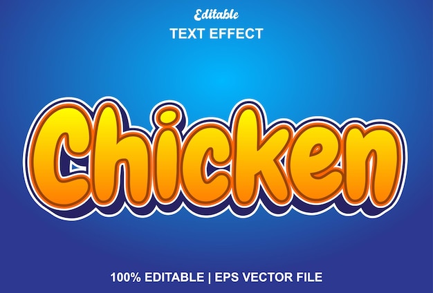 Efecto de texto de pollo con color azul y naranja editable.