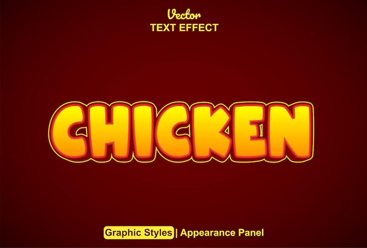 Vector efecto de texto de pollo con estilo gráfico de color naranja editable