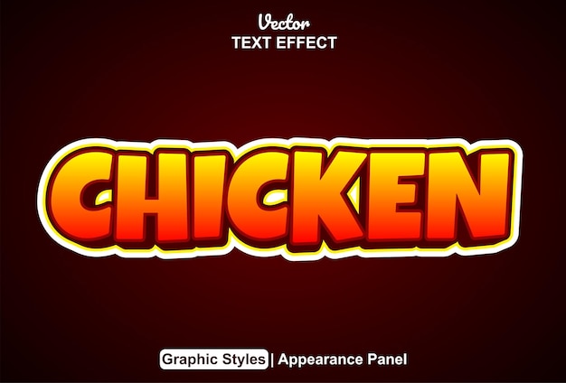 Vector efecto de texto de pollo con estilo gráfico y editable.