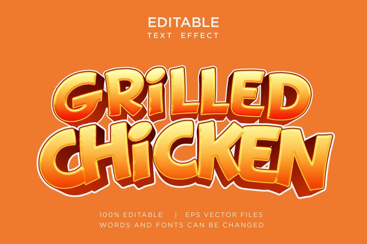 Vector efecto de texto de pollo a la parrilla
