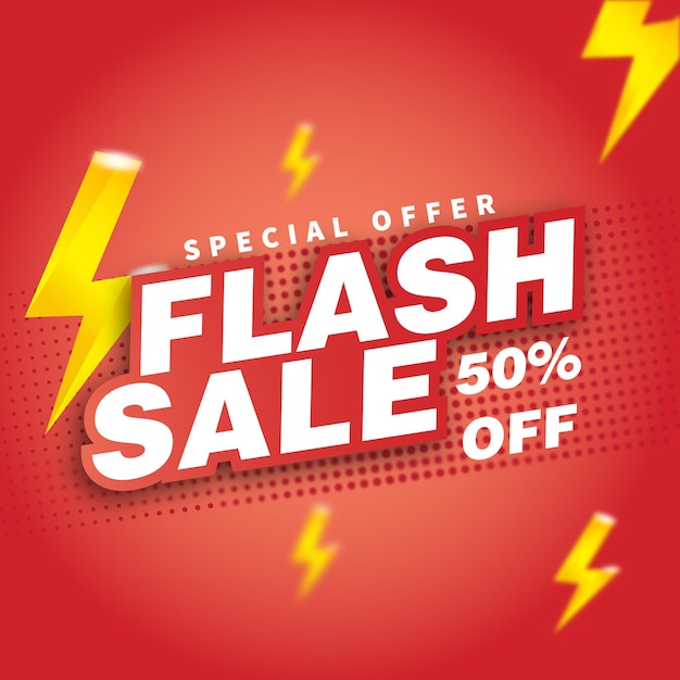 Efecto de texto de póster de venta flash 3D aislado en fondo rojo plantilla de banner de venta flash con texto 3D