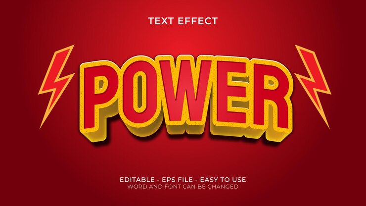 Vector efecto de texto power 3d con ornamento de trueno