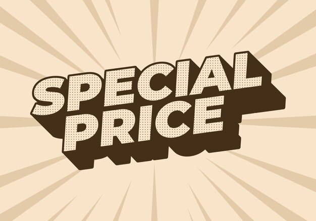Efecto de texto de precio especial en estilo 3D con colores buenos y llamativos