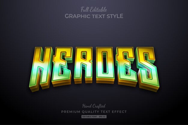 Vector efecto de texto premium editable degradado de heroes 80