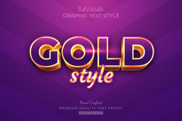 Efecto de texto premium editable estilo dorado púrpura