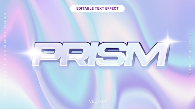 Efecto de texto de prisma 3D editable holográfico con gradiente de cromo vector de estilo de fuente